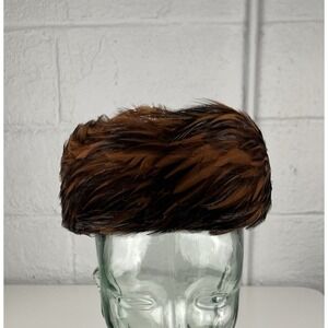 Vintage Feather Pillbox Hat Feathers Georgi Brown Caramel Michael Howard Wool